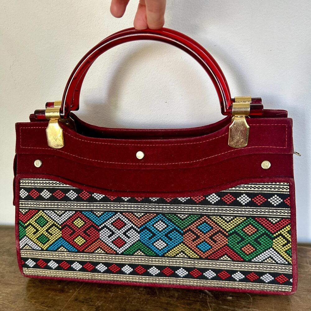Vintage 70s Geometric Top Handle Purse | Retro Boho | Mod Psychedelic Handbag